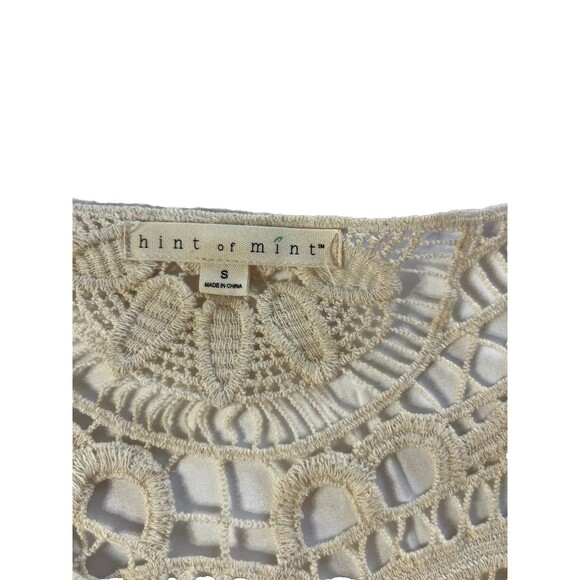 Hint of Mint Crochet Lace Top Womens Small Ivory Boho Long Sleeve Lace - Picture 7 of 9